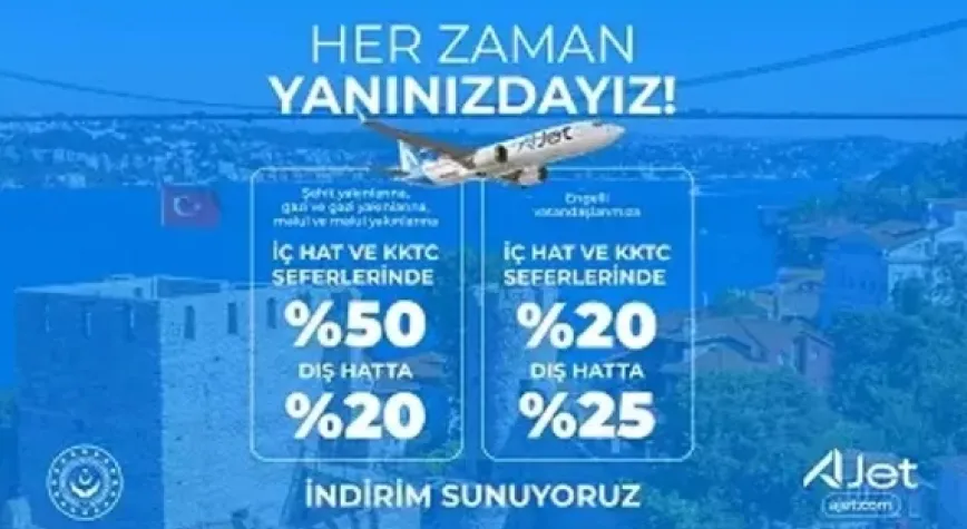 AJet’ten şehit yakınları ve gazilere yüzde 50 indirimli bilet