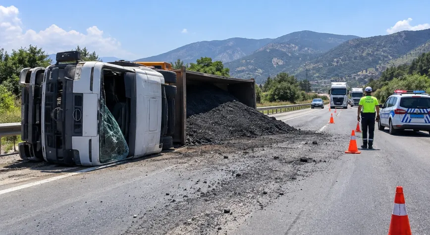 Belen-Antakya Yolunda Kamyon Devrildi: Yol Trafiğe Kapandı