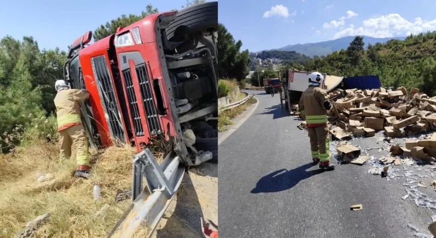 Belen’de Devrilen Tırın Sürücüsü Yaralandı