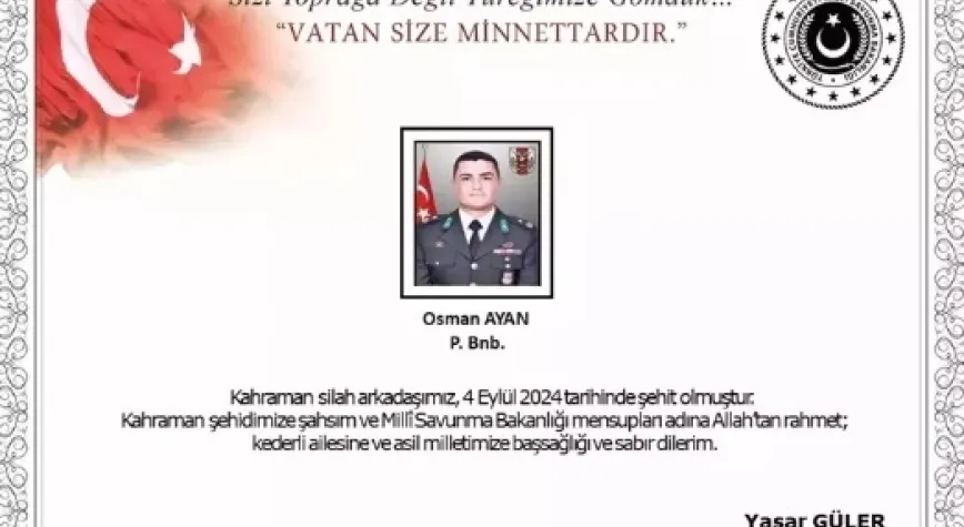 Binbaşı Ayan, şehit oldu