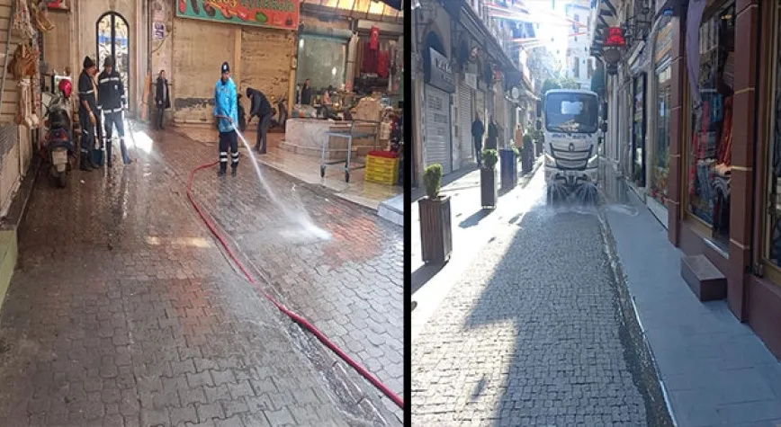 ÇARŞILARDA YIKAMA ÇALIŞMASI YAPILDI