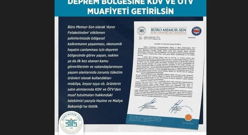 DEPREM BÖLGESİNE KDV ve ÖTV MUAFİYETİ GETİRİLSİN
