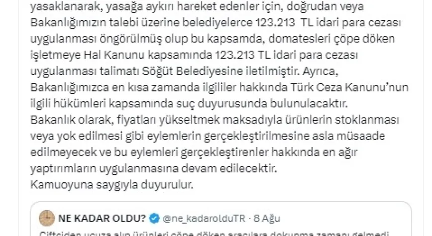 Domatesi çöpe döken işletmeye 123 bin lira ceza