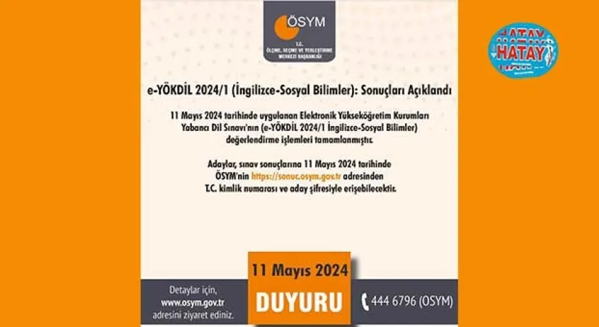 e-YÖKDİL 2024/1 İngilizce-Sosyal Bilimler Sonuçları Açıklandı