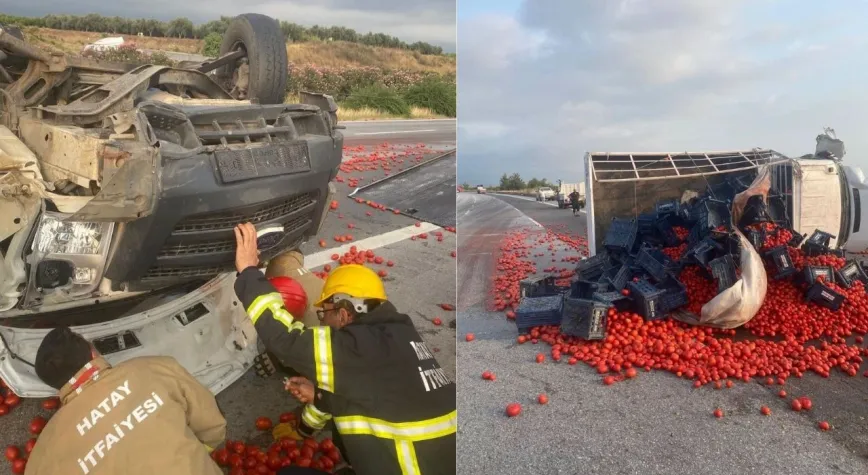 Erzin'de Domates Yüklü Kamyonet Devrildi: 2 Yaralı