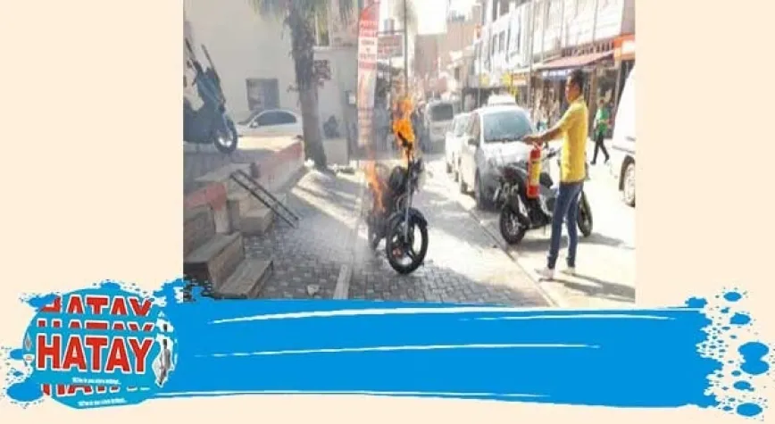 ERZİN’DE MOTOSİKLET YANDI