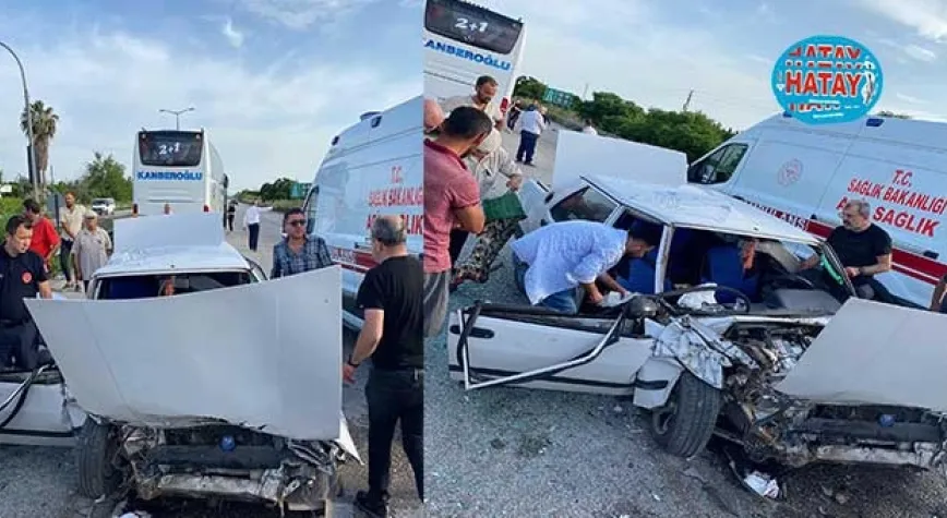 ERZİN’DE OTOBÜSLE OTOMOBİL ÇARPIŞTI