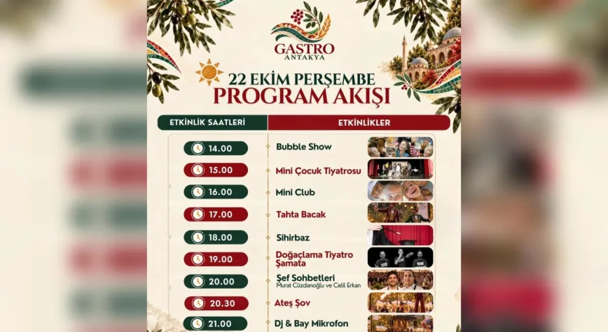 Gastro Antakya’da 22 Ekim Etkinlik Programı Belli Oldu