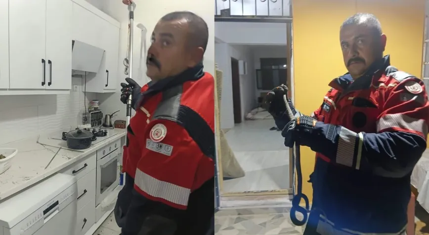 Hassa’da Eve Giren Yılan İtfaiye Ekiplerince Yakalandı