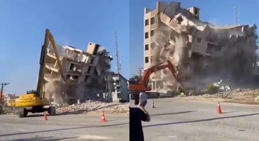 Hatay'da 6 Katlı Bina Kontrollü Yıkımla Yerle Bir Oldu