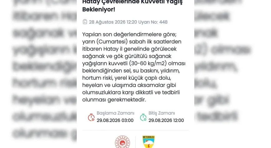 Hatay İçin Kuvvetli Yağış Uyarısı! Saat Verildi