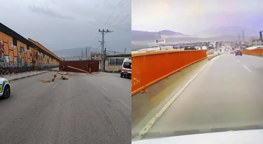 Hatay’da Fırtına Tırdaki Konteyneri Uçurdu