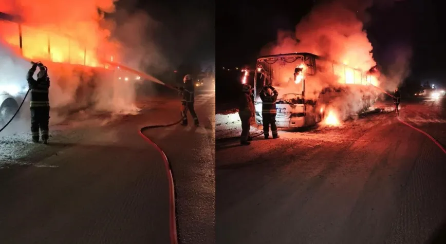 Hatay’da Seyir Halindeki Otobüs Alevlere Teslim Oldu