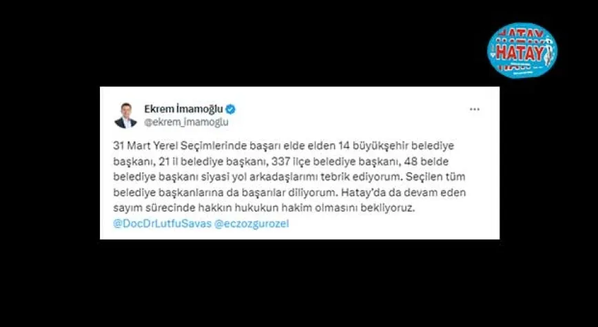 İMAMOĞLU'NDAN SAVAŞ'A DESTEK PAYLAŞIMI