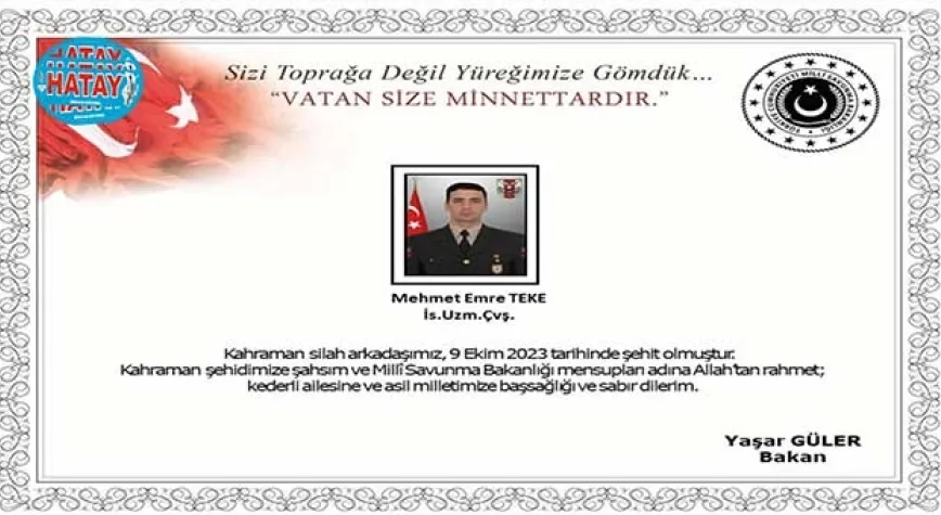 Mersin'e şehit ateşi düştü