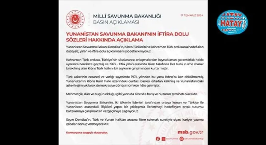 MSB: Yunanistan Savunma Bakanı'nın açıklamalarını şiddetle kınıyoruz
