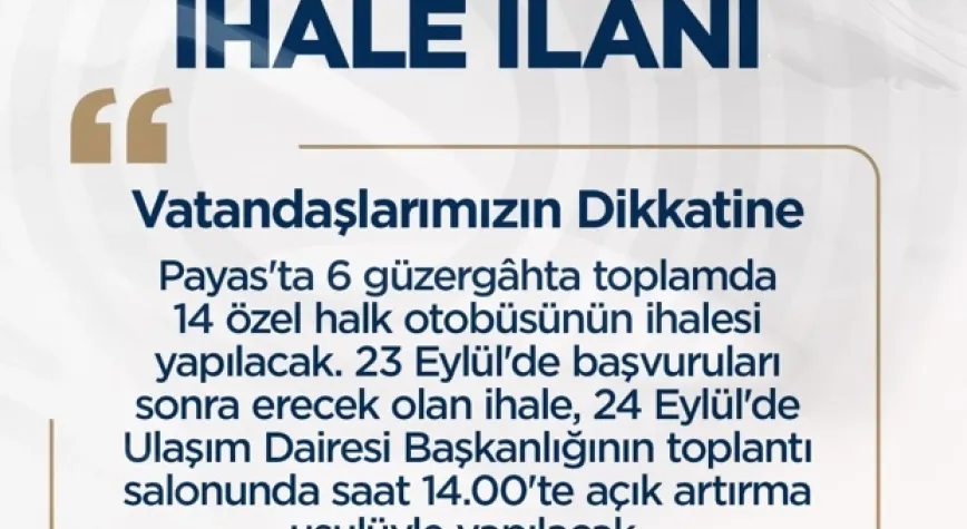 Payas’ta 14 Adet Toplu Taşıma İhalesi Yapılacak