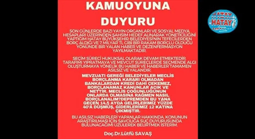 SAVAŞ'TAN O HABERLER İLE İLGİLİ SUÇ DUYURUSU!