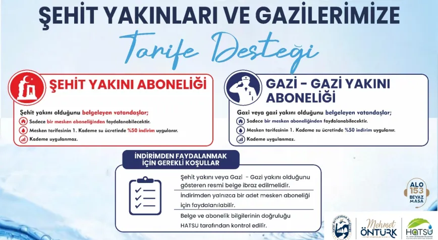 Şehit Aileleri ve Gazilere Su Faturasında Yüzde 50 İndirim