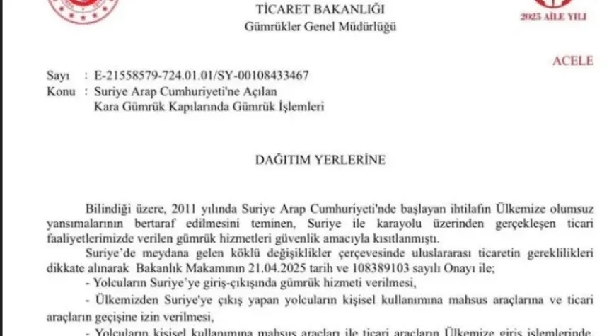 Suriye İle Ticarette Normal Dönem Başladı